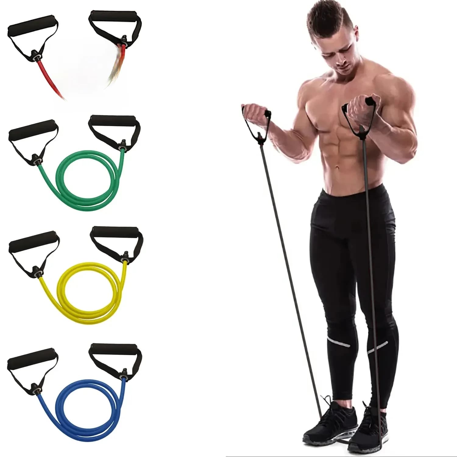 Bandes de résistance avec poignées, bandes d'exercice, bandes d'entraînement avec poignées pour hommes et femmes, équipement de musculation à la