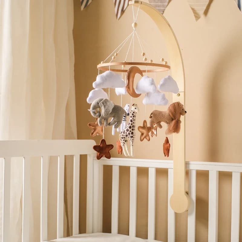 Mobile musical en bois pour lit bébé, support pour berceau, jouet suspendu en feutre doux avec animaux, boîte à musique pour nouveau-né, jouets