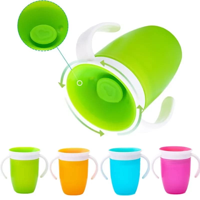 360 degrés peuvent être tournés bébé apprentissage tasse à boire avec Double poignée couvercle rabattable étanche Silicone nourrissons tasses
