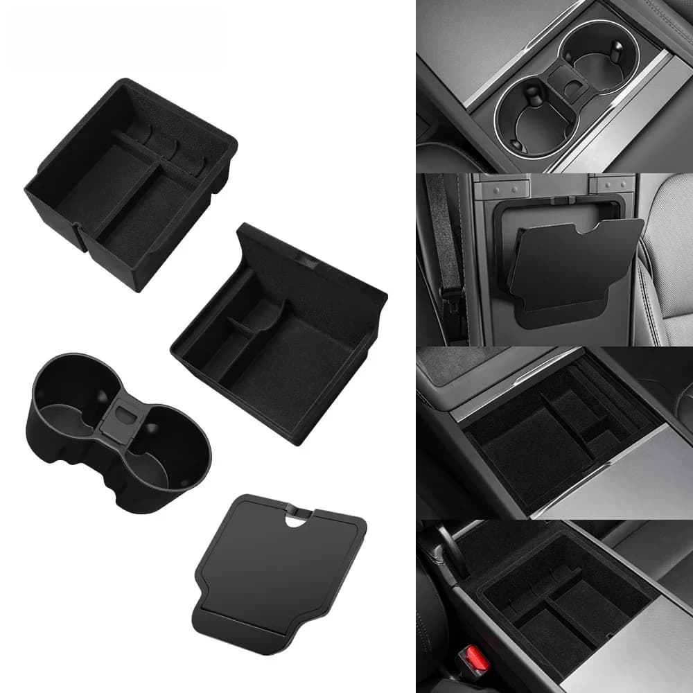 YZ Pour Tesla Modèle 3 Highland 2024 Modèle Y Juniper 2025 Centre de rangement Accoudoir Cachette Cachée Porte-gobelets Organisateur Accessoires