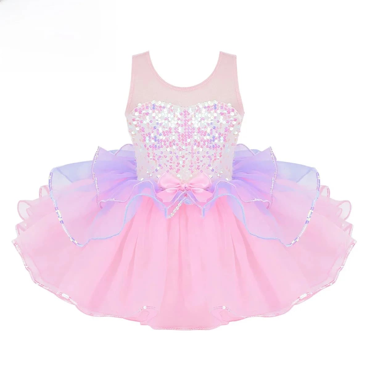 Robe Tutu de Ballet à paillettes pour enfants filles, justaucorps de gymnastique brillant, épissure en maille, nœud papillon, vêtements de danse