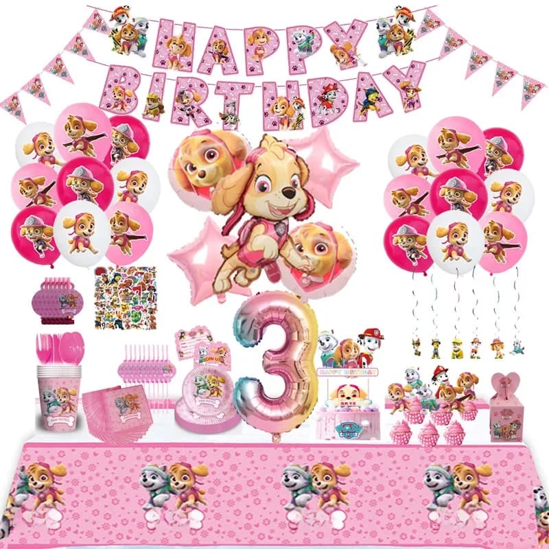 Paw Patrol – décorations de fête à thème Skye rose, ensemble de vaisselle, assiettes, gobelets, serviettes, fournitures de fête pour enfants,