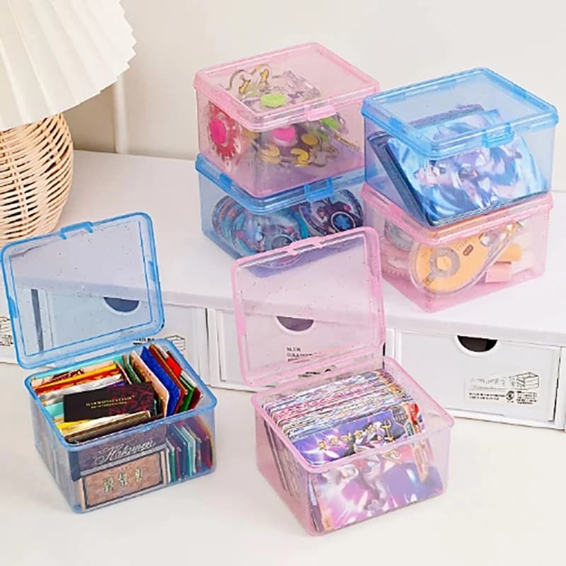 Boîte de rangement en plastique transparent, boîte de rangement pour cartes photo, boîte de classification, petite carte, bureau d'évaluation,