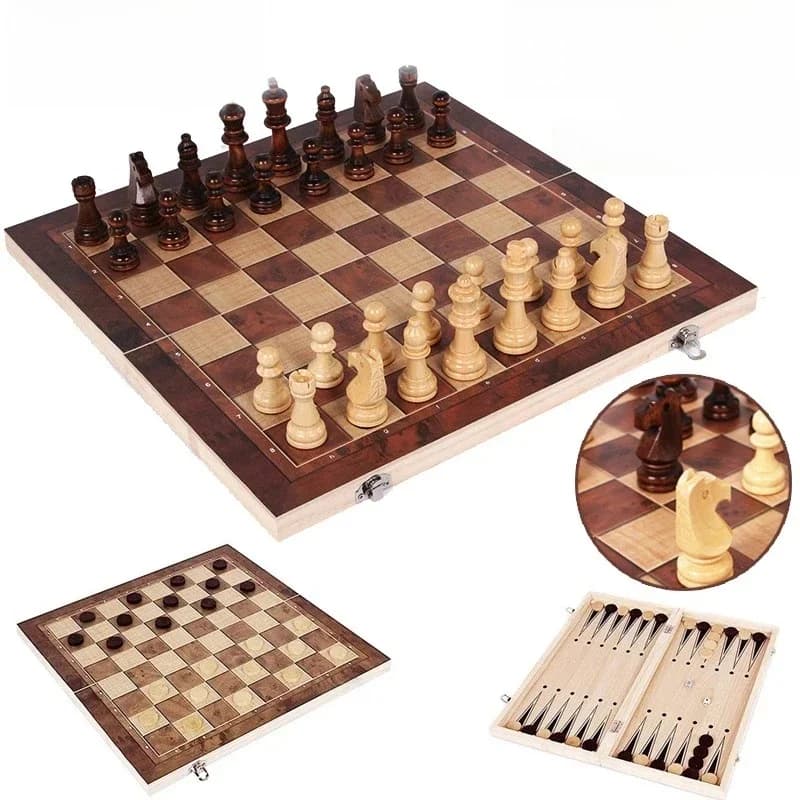 Nouveau Design 3 en 1 jeu d'échecs en bois Backgammon dames jeux de voyage jeu d'échecs échiquiers divertissement cadeau de noël