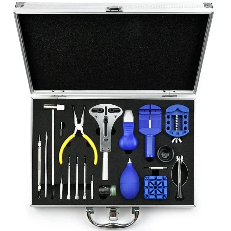 Kit d'outils de réparation de montres : Outil de démontage de maillons, ouvre-boîtier, extracteur de barrettes, remplacement de piles de montre,