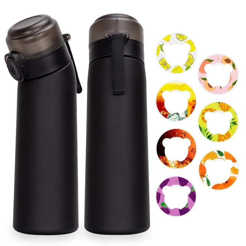 Bouteille d'eau à Air avec 1 dosettes de saveur d'ours aléatoire, tasse d'eau transparente Portable avec paille, tasses de sport de plein Air
