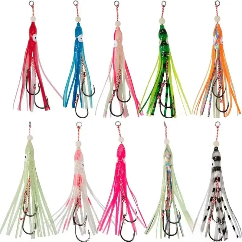 5 pièces/sac appât souple 12cm crochets d'assistance Inchiku avec jupes de calmar 11 # 13 #   Jig UV poulpe calmar vivaneau gabarits crochet