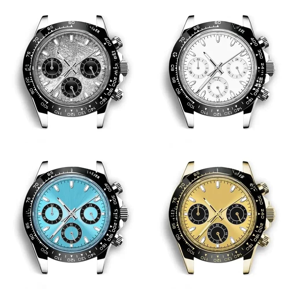 Neiton 39mm VK63 boîtier de mouvement Panda trois yeux saphir chronographie acier inoxydable étanche or bleu noir