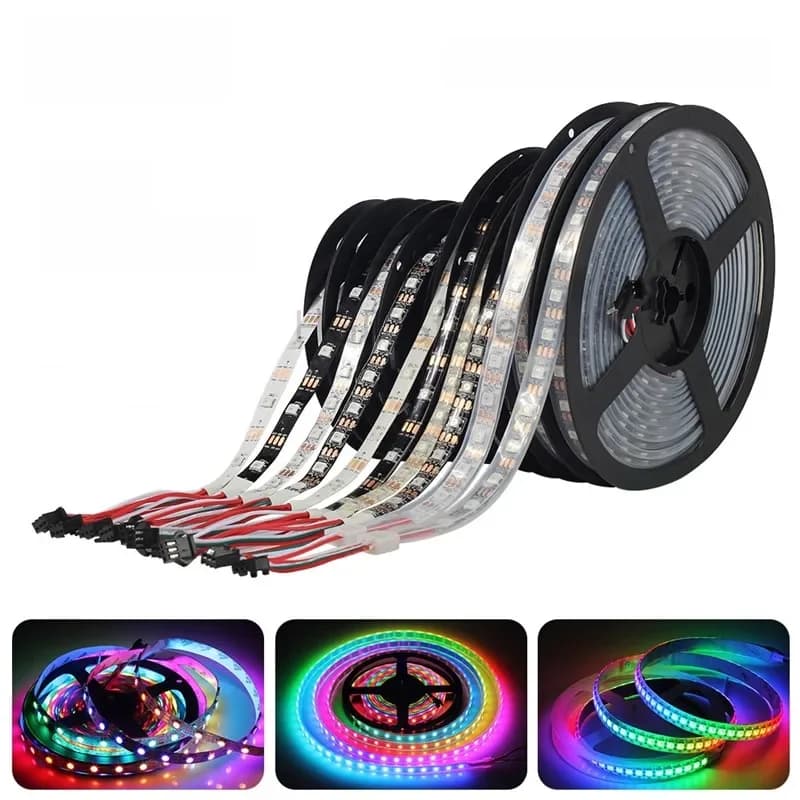 Bande Led RGB 5050 adressable individuellement, DC5V WS2812B, Pixels intelligents, lumière blanche et noire, PCB, étanche IP30/65/67