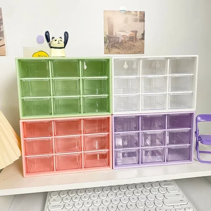Bureau 9 grilles boîtes de rangement organisateur Transparent petit tiroir cloisonné bureau d'étudiant mural articles divers boîte de rangement