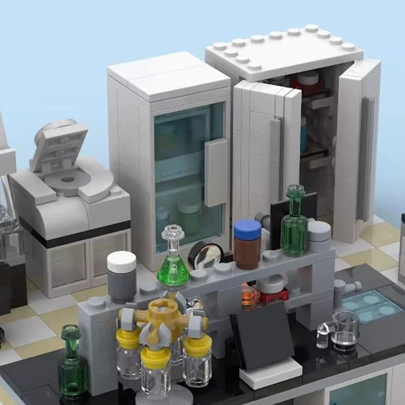 MOC – blocs de construction de scène de laboratoire de ville, vue sur la rue, jeu de Table de bureau, étude sur ordinateur, salle d'affaires,