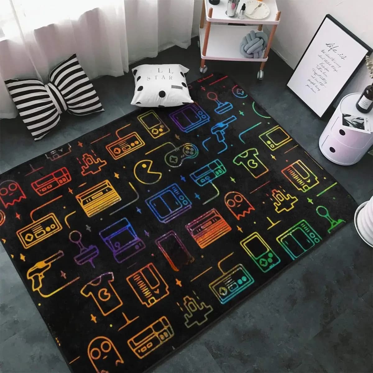 Tapis de jeu à motif de jeu vidéo pour enfants, contrôleur de jeu Gamer, tapis de salle de jeux pour garçons adolescents, chambre à coucher,