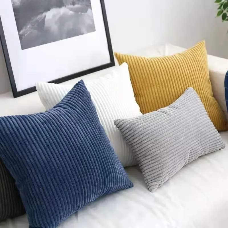 Housse de coussin en tissu velours côtelé rayé, couleur unie, 45/50/60CM, décoration de canapé-lit, taie d'oreiller classique Simple NPCJC-C