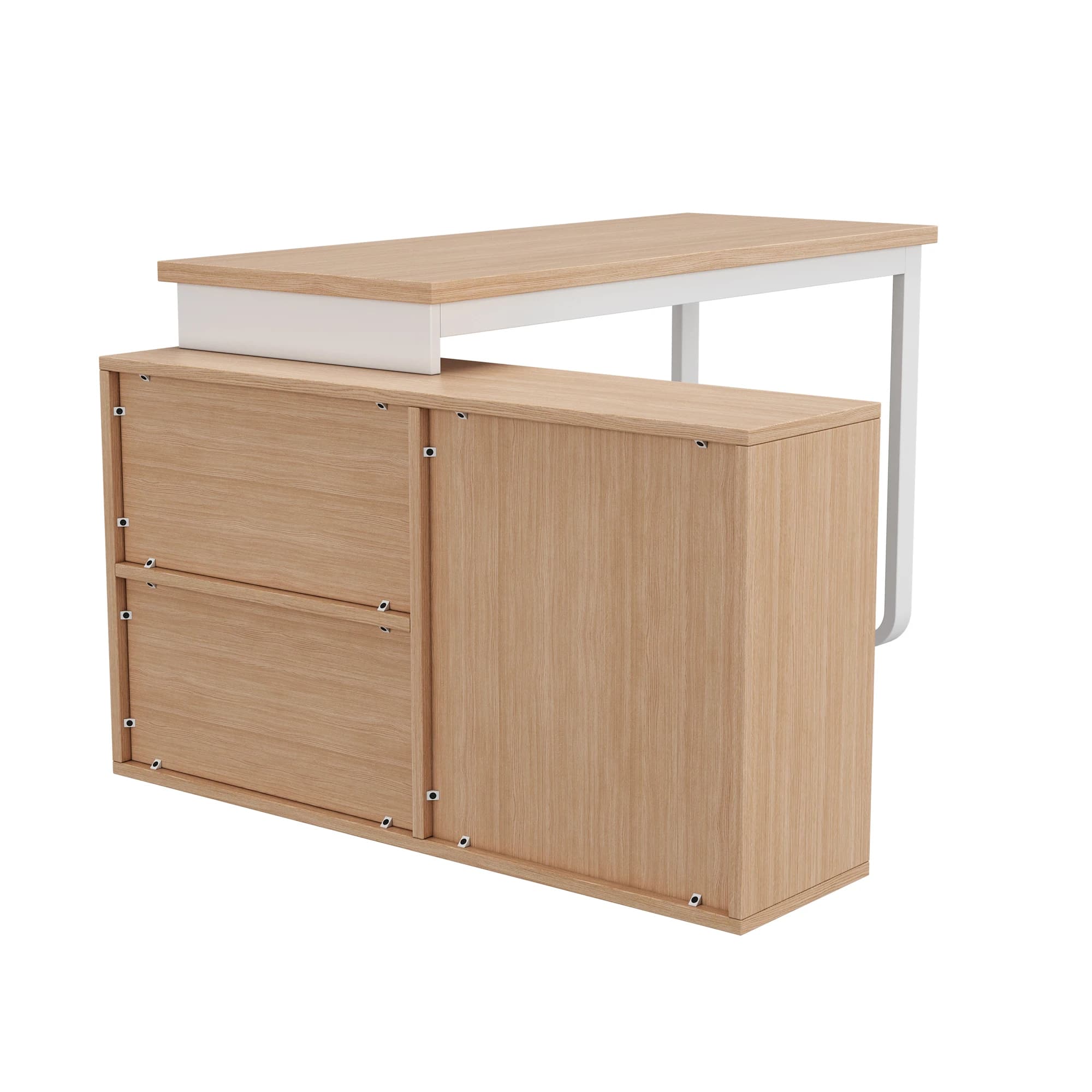 Bureau d'écriture polyvalent avec structure de support solide, 2 étagères ouvertes et 3 tiroirs, grande table de bureau de rangement, bureau