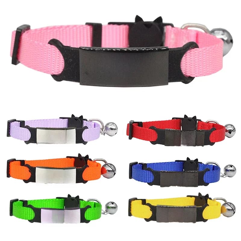 Collier personnalisé pour animaux de compagnie avec étiquette d'identification, gravure gratuite, collier pour chat, collier en nylon réglable et