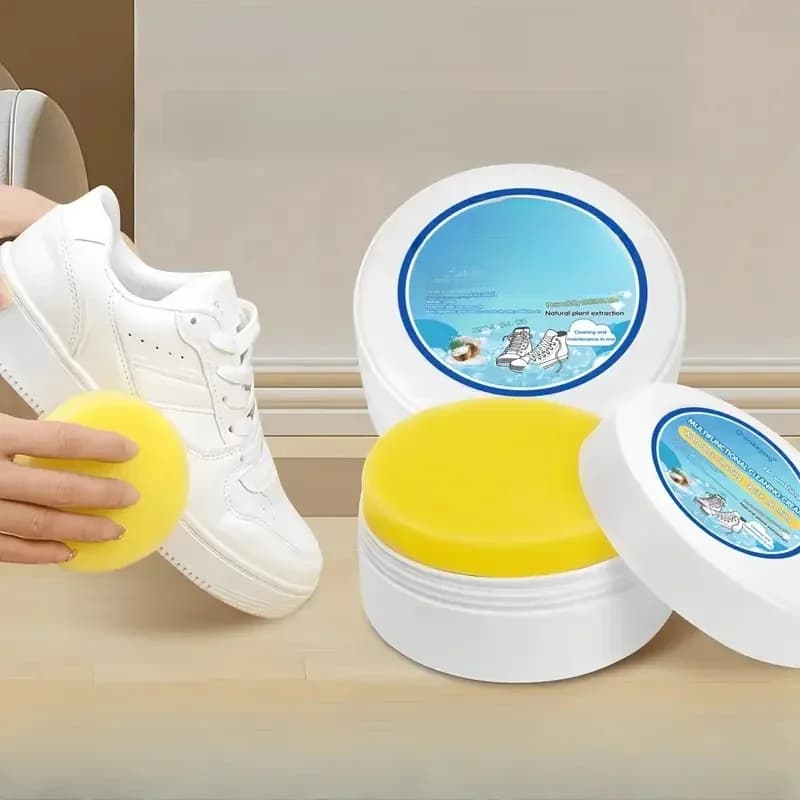 Pâte nettoyante pour chaussures blanche – Blanchiment et détachant polyvalent pour simili cuir, chaussures, sacs et intérieur de voiture