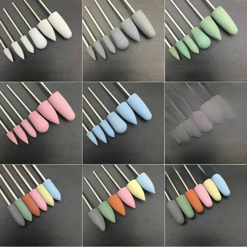 Foret à ongles en caoutchouc et silicone, fraise pour manucure, polisseuse Flexible, lime à ongles électrique, outils d'art, 6 pièces/ensemble