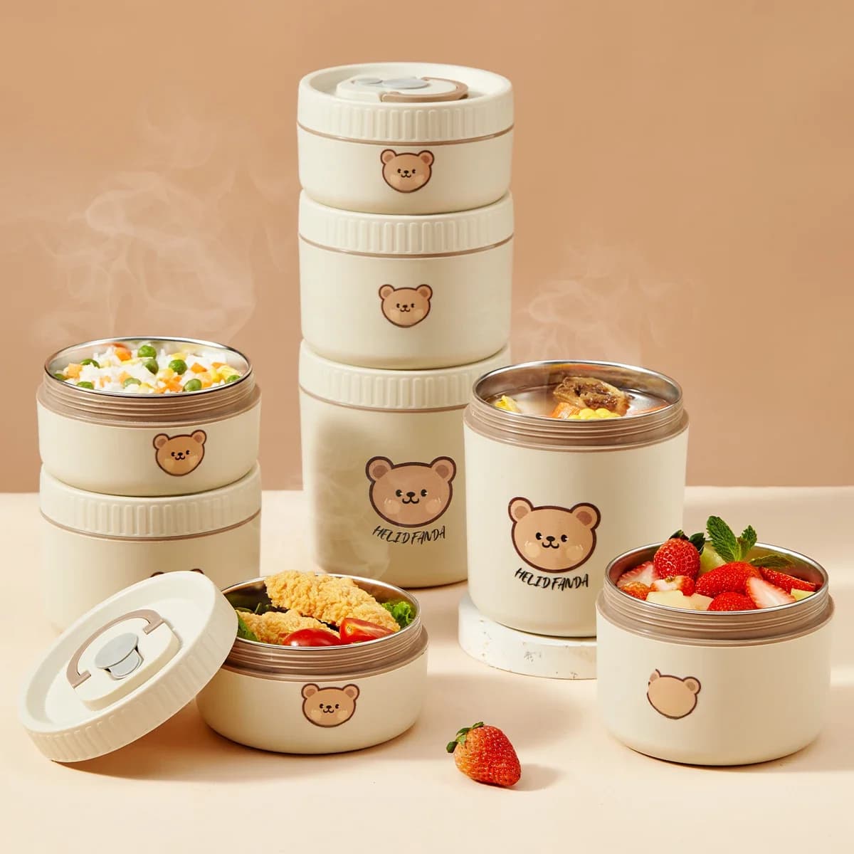 WORTHBUY Boîte à lunch isotherme portable en acier inoxydable 304, récipient alimentaire pour salade de fruits, boîte à bento étanche, boîte