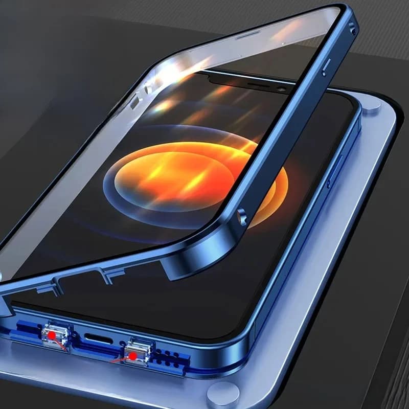 Étui à pression en métal à Adsorption magnétique complète 360, pour iPhone 17Pro 16 15 14 13 12 11Pro Max, verre Double face avec couvercle