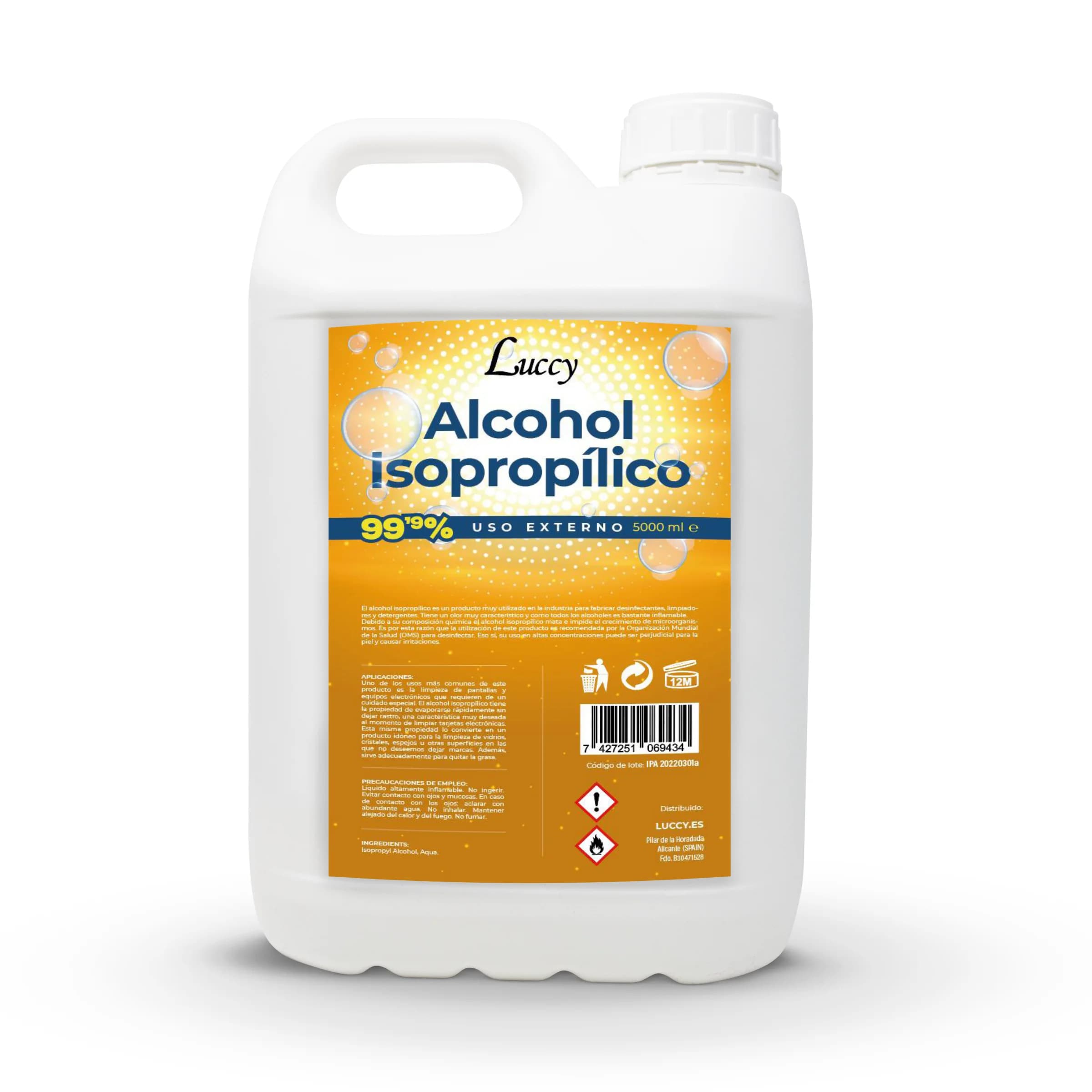 Alcool isopropylique Luccy 99,9 % pur |     Isopropanol 99,9% Nettoyage des composants électroniques, des lentilles, des écrans, des surfaces, usage