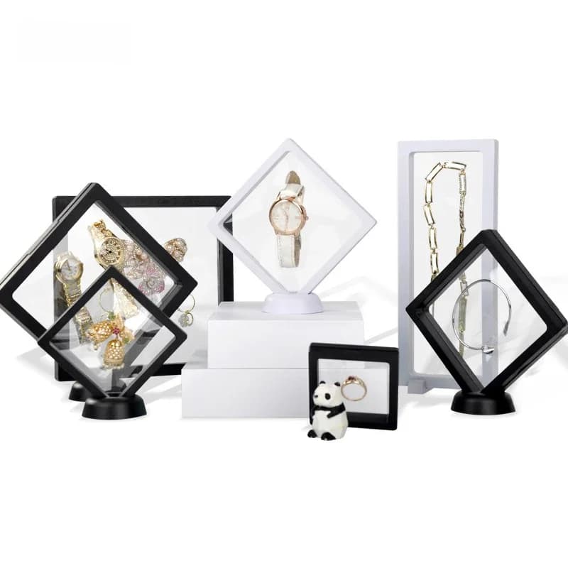 Boîte de rangement de bijoux en Film PE, étui d'emballage 3D, support libre de pierres précieuses, cadre flottant, Membrane, bague, boucles
