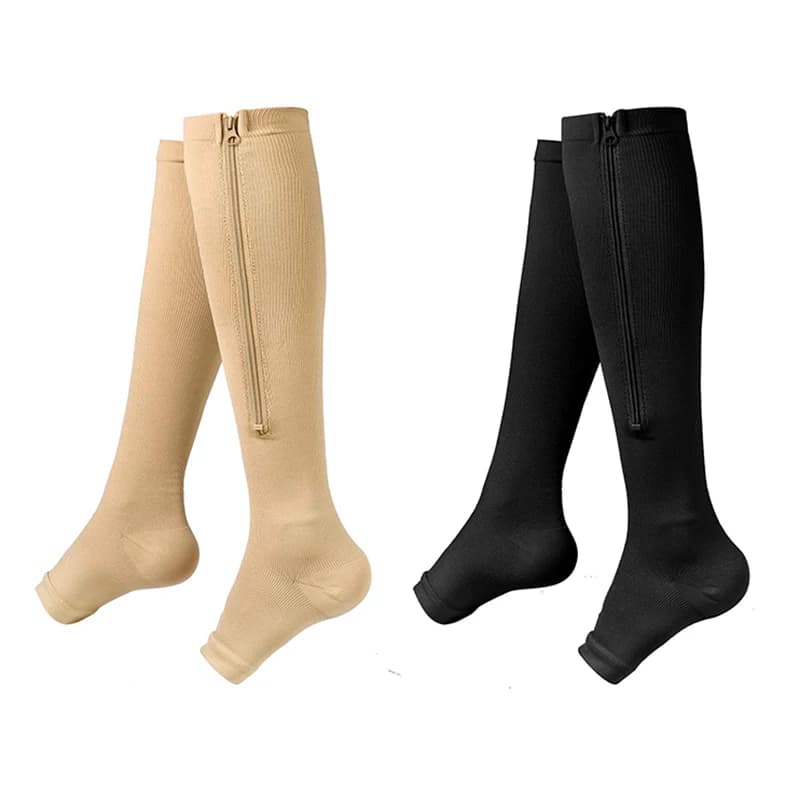 Brothock chaussettes de Compression à fermeture éclair 1/2/3/5 paires mollet genou haut bas bout ouvert soins infirmiers médicaux marche Runnng