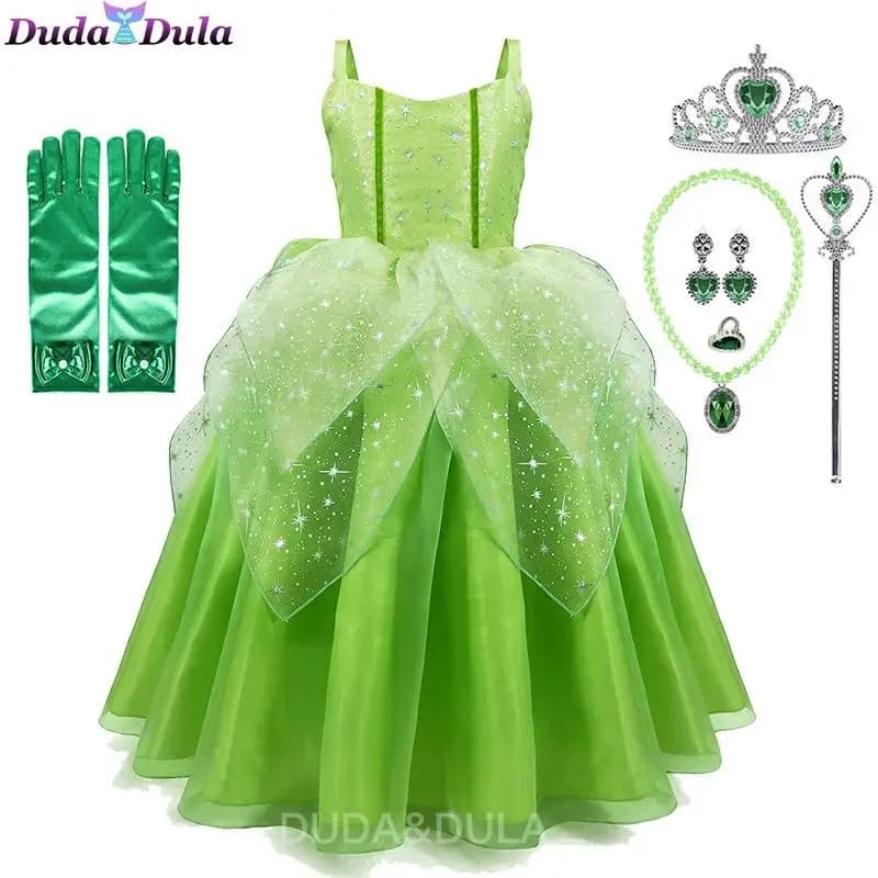 Déguisement princesse Tiana pour filles, vêtements Cosplay princesse et grenouille, robe de bal fantaisie pour fête d'anniversaire et Halloween