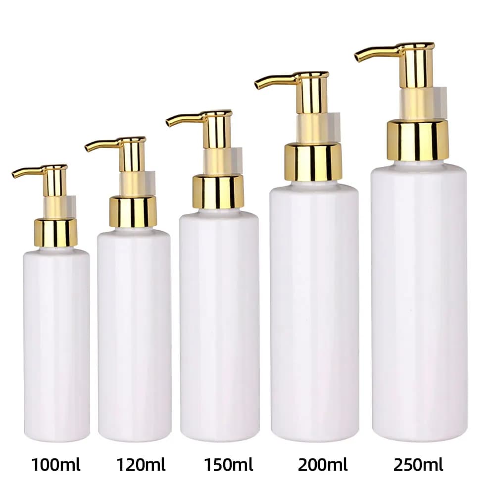 Bouteille de Lotion en plastique blanc pour animaux de compagnie, 15 pièces, avec pompe à pression dorée, shampoing cosmétique et fournitures de