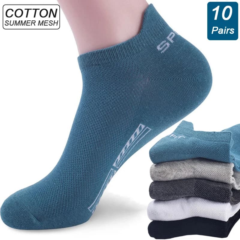 10 paires de chaussettes de cheville de haute qualité pour hommes, chaussettes de sport en coton respirant, maille décontractée, athlétique,
