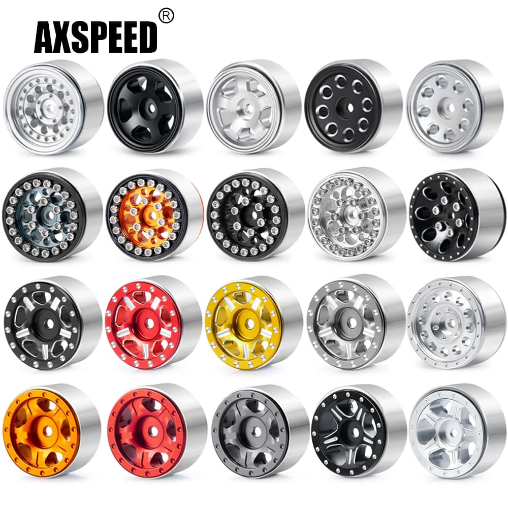 AXSPEED 4 pièces 1,0'' Jantes Beadlock en alliage métallique pour modèles de voitures RC Crawler Axial SCX24 1/24 TRX-4M 1/18