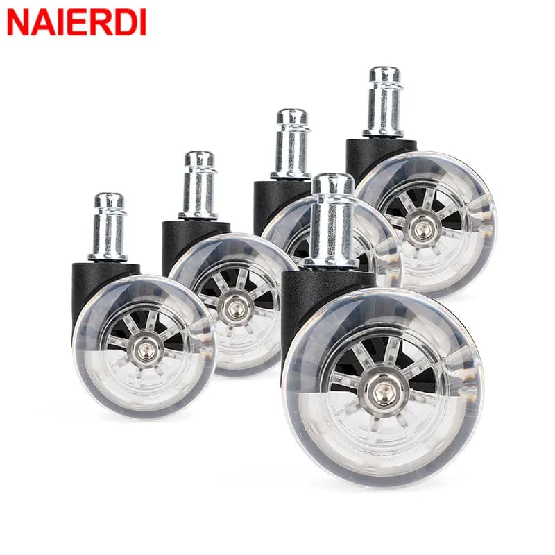 NAIERDI – roulettes pivotantes en caoutchouc pour chaise de bureau, meuble Transparent, 5 pièces, 2 pouces