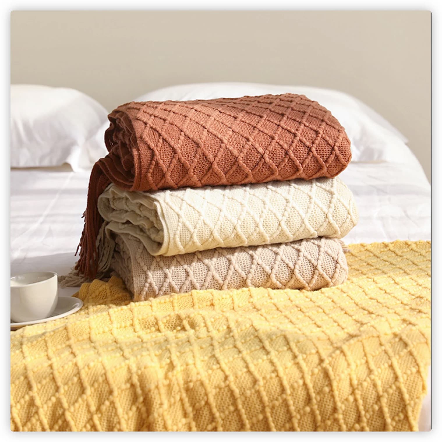 Textile City Faux cachemire canapé couverture couverture Style nordique tricot Plaid jeter glands couvre-lit couverture dorée pour le printemps et