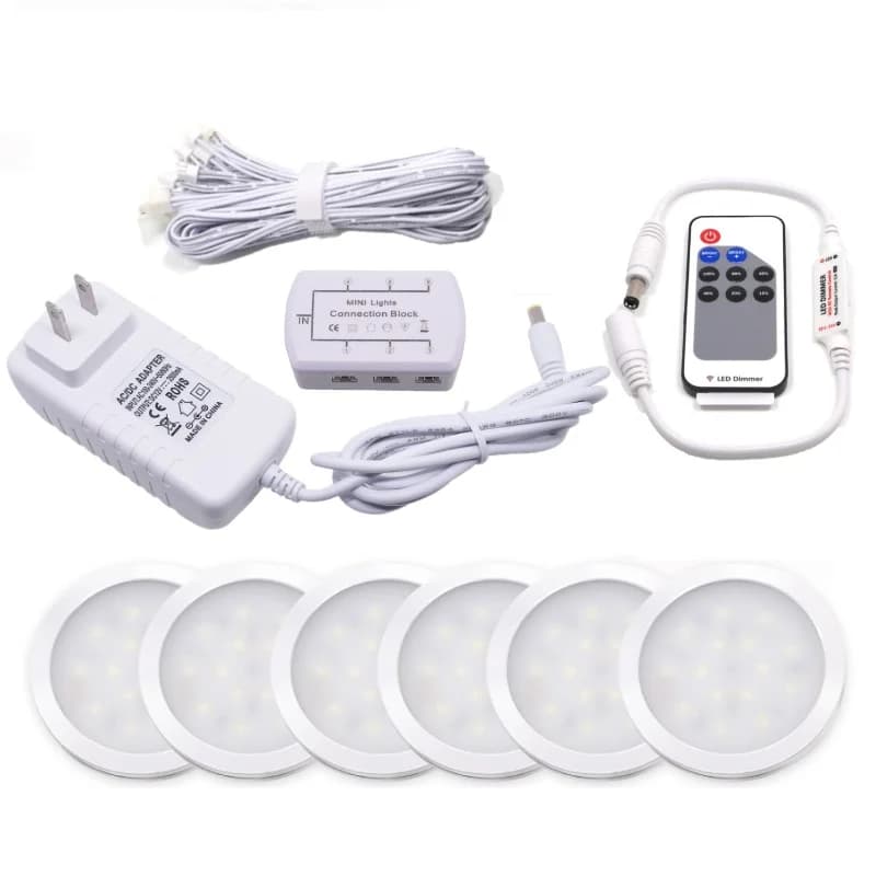 Projecteur Led sous-meuble avec télécommande, 12V, 3W, Kit de lampe à rondelle à intensité variable, pour maison, cuisine, vitrine, garde-robe,