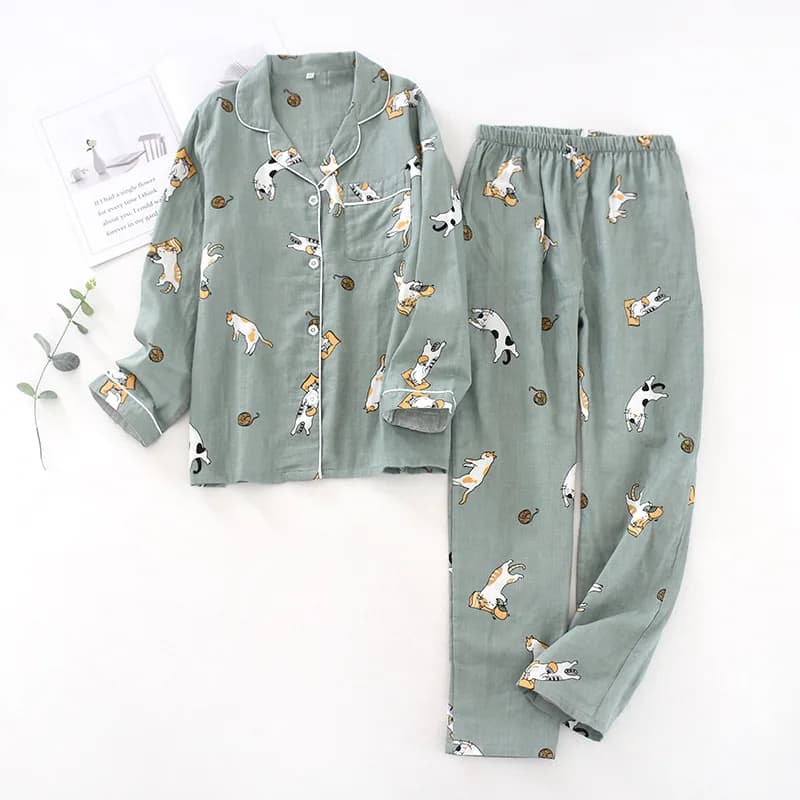 Pyjama japonais en gaze de coton pour couple, costume pour hommes, quatre saisons, pantalon à manches longues, service à domicile pour femmes,