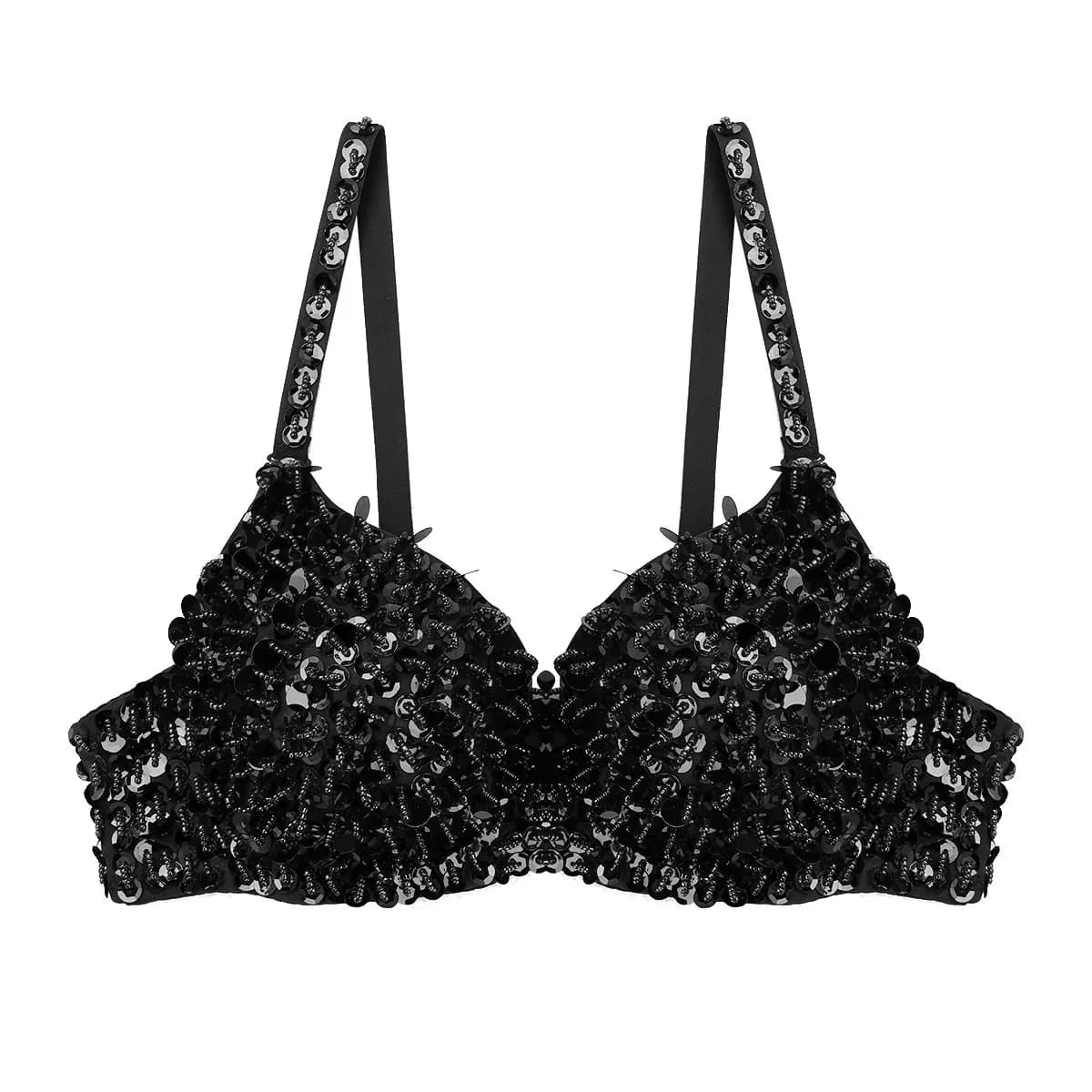 Soutien-gorge réglable pour femmes, paillettes scintillantes, rembourré avec perles, brassière, haut pour Raves, danse du ventre