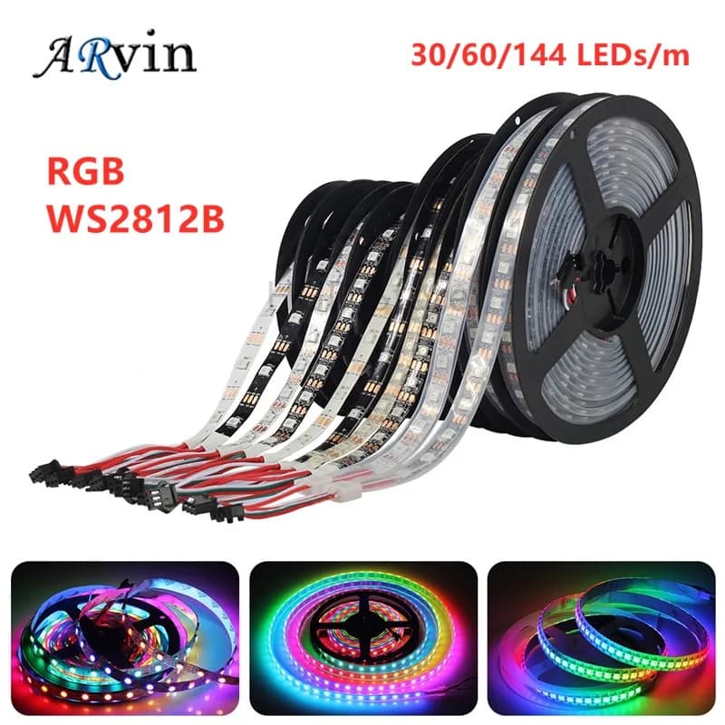 Bande Led RGB 5050 adressable individuellement, DC5V WS2812B, Pixels intelligents, lumière blanche et noire, PCB, étanche IP30/65/67