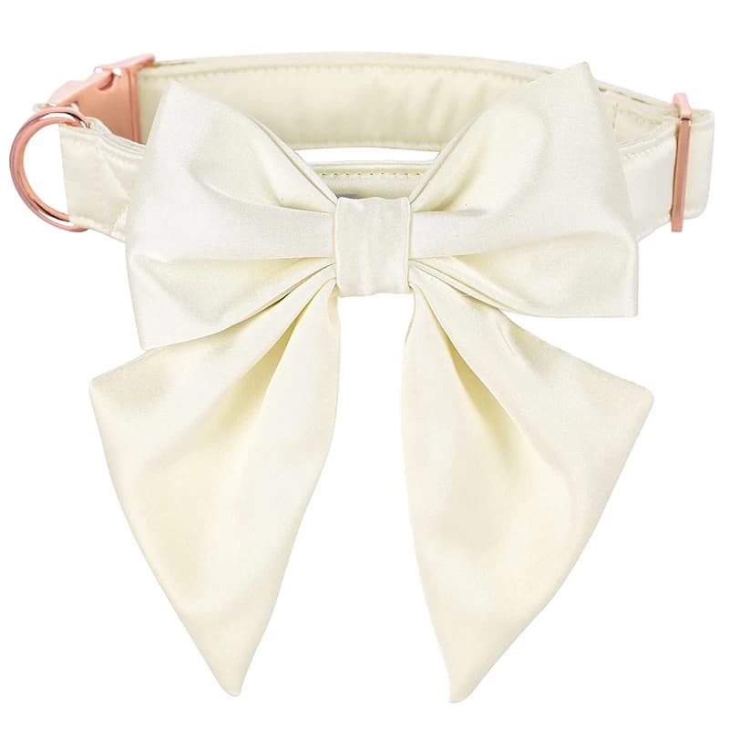 Collier de chien blanc personnalisé avec nœud papillon, collier de chiot de mariage, cadeau pour animal de compagnie, pattes de style unique, petit,