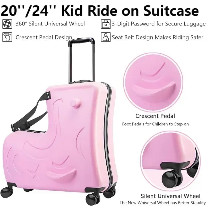 Valise de scooter pour enfants, bagage assis et équitation de dessin animé avec 360 °   Pédale de roue pivotante, ceinture de sécurité amovible,
