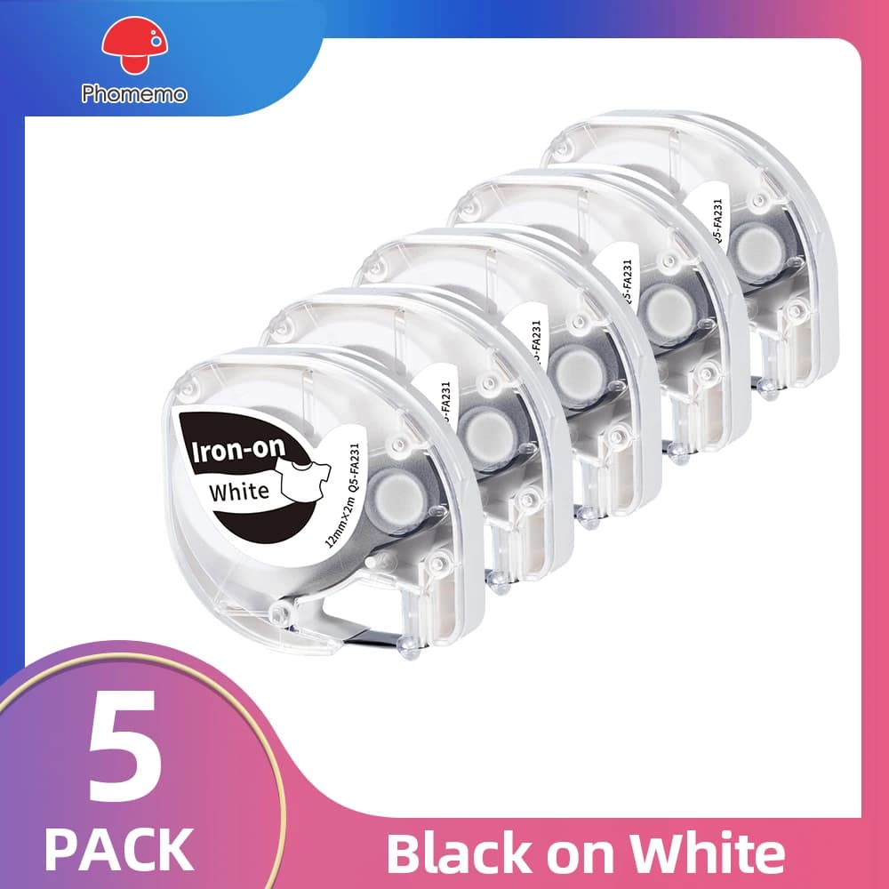 Paquet de 3/5 ruban d'étiquettes à repasser en tissu ruban pour vêtements de maison Compatible pour les bandes d'étiquettes Dymo LetraTag et le