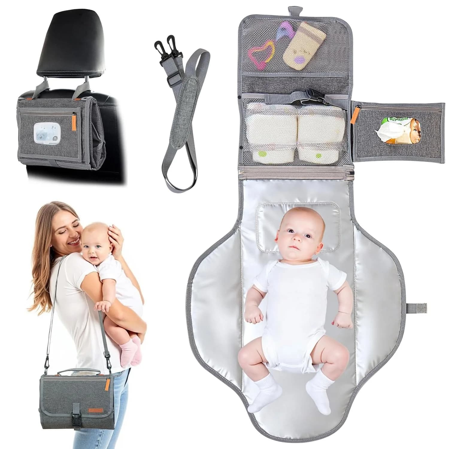 Matelas à langer Portable-sac de voyage pour changeur de couches pour bébé avec poche pour lingettes, tapis à langer Portable au Design