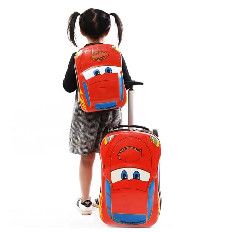 Valise de voyage 3D pour enfants, valise à roulettes avec voiture, dessin animé, pour garçons
