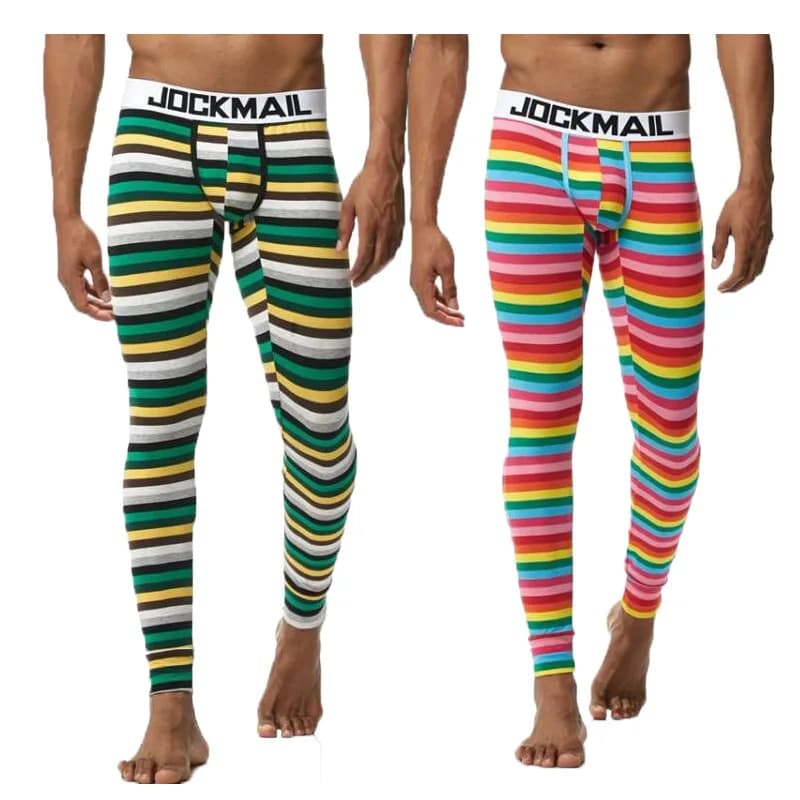 Jockmail longs Johns hommes mode rayure impression arc-en-ciel feuille motif Thermo sous-vêtements pantalons hommes Leggings sous-vêtements