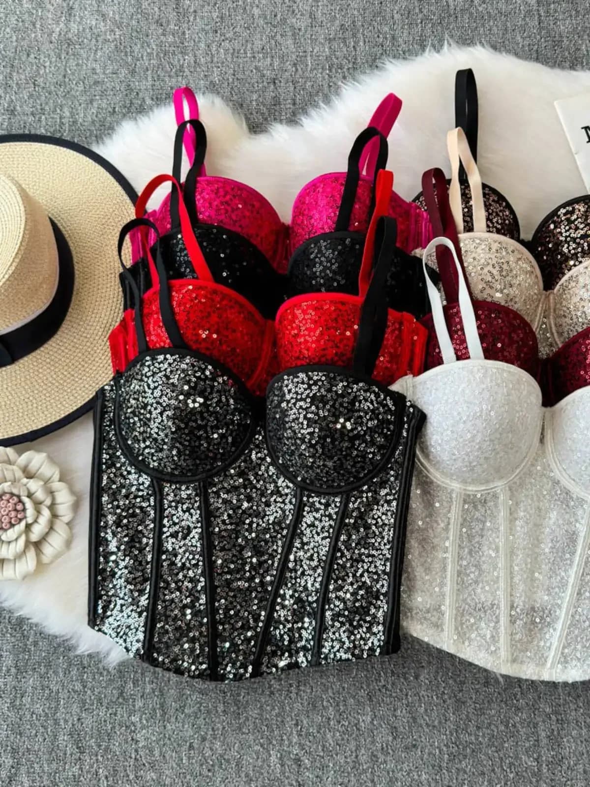 Foamlina-Soutien-Gorge Corset à Paillettes avec Coussretours pour Femme, Seins Exposés, Non-ald, Serré, ixde Mariage, Boîte de Nuit, Bal,