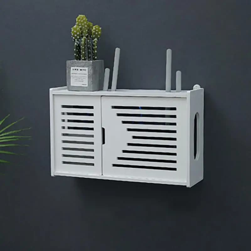 Boîte de rangement murale en bois pour routeur Wi-Fi sans fil, poinçonnage gratuit, câble, décoration d'intérieur