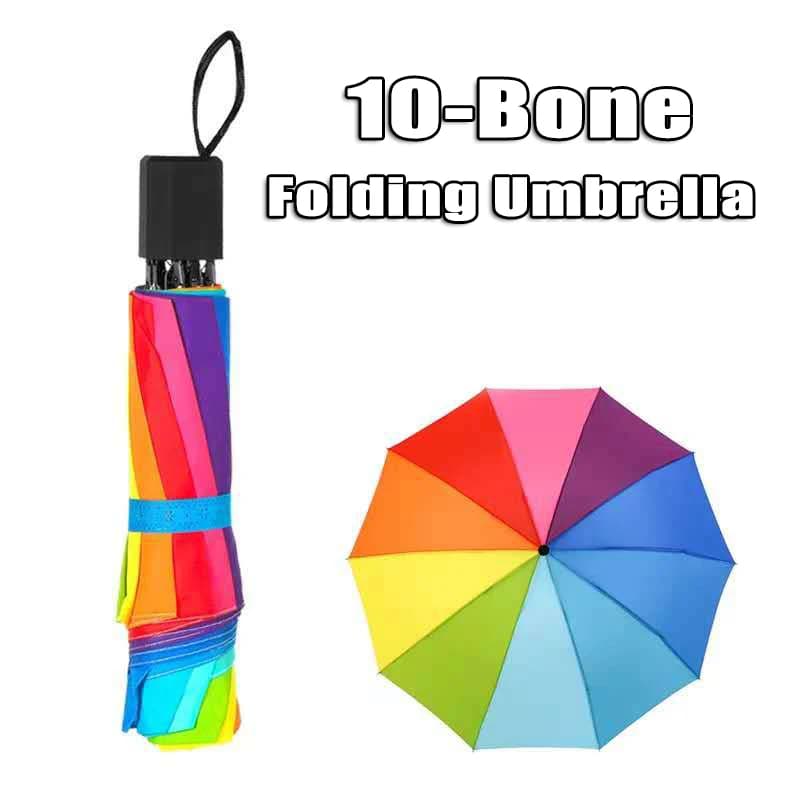 Parapluie arc-en-ciel à trois volets, à Long manche, automatique, résistant au vent, droit et pliable