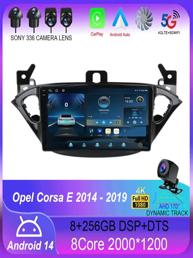 Autoradio Android 16 2 Din Carplay pour Opel Corsa E 2014 2015 - 2019, Navigation GPS, Stéréo Auto, Moniteur BT WIFI