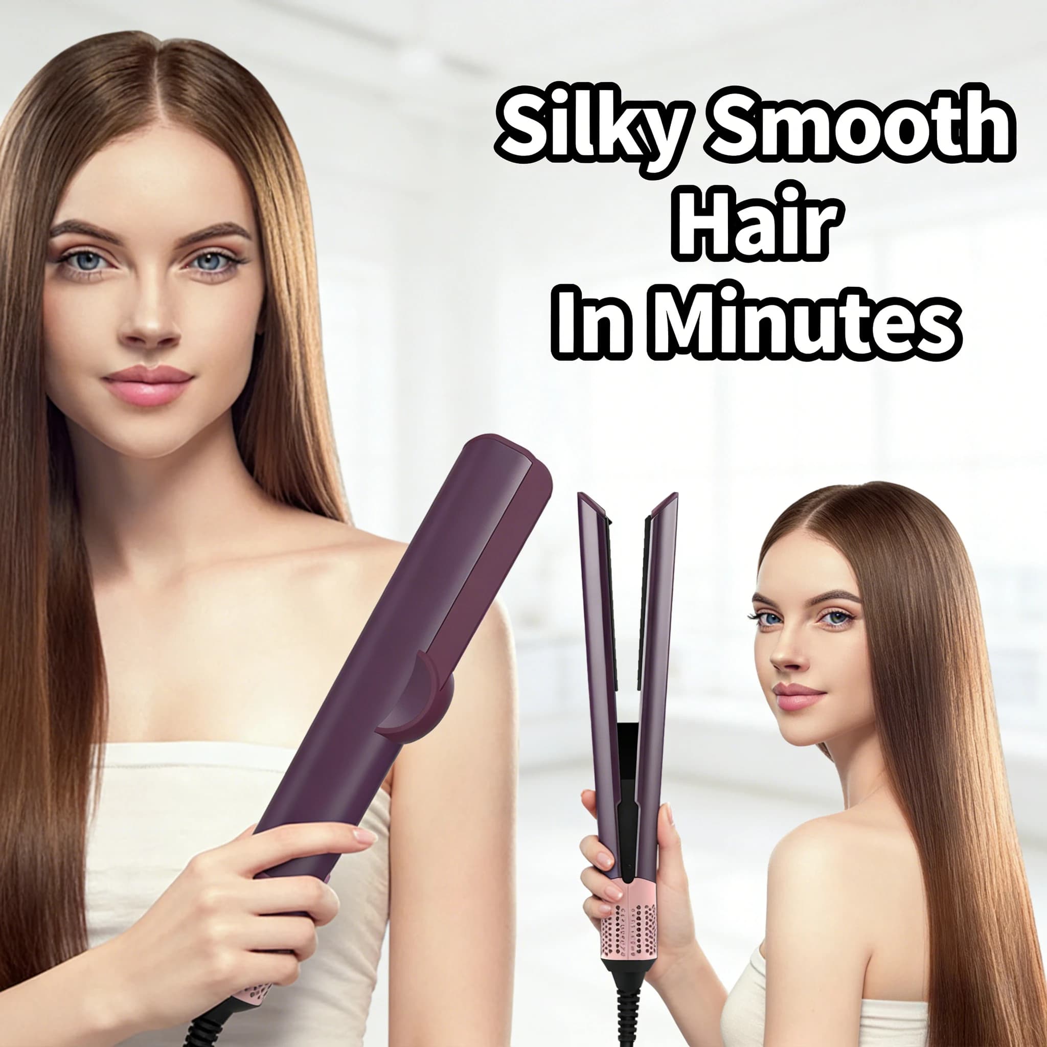 Sèche-cheveux et lisseur 2-en-1 : Outil professionnel à ions négatifs pour le coiffage des cheveux humides ou secs (normes UE)