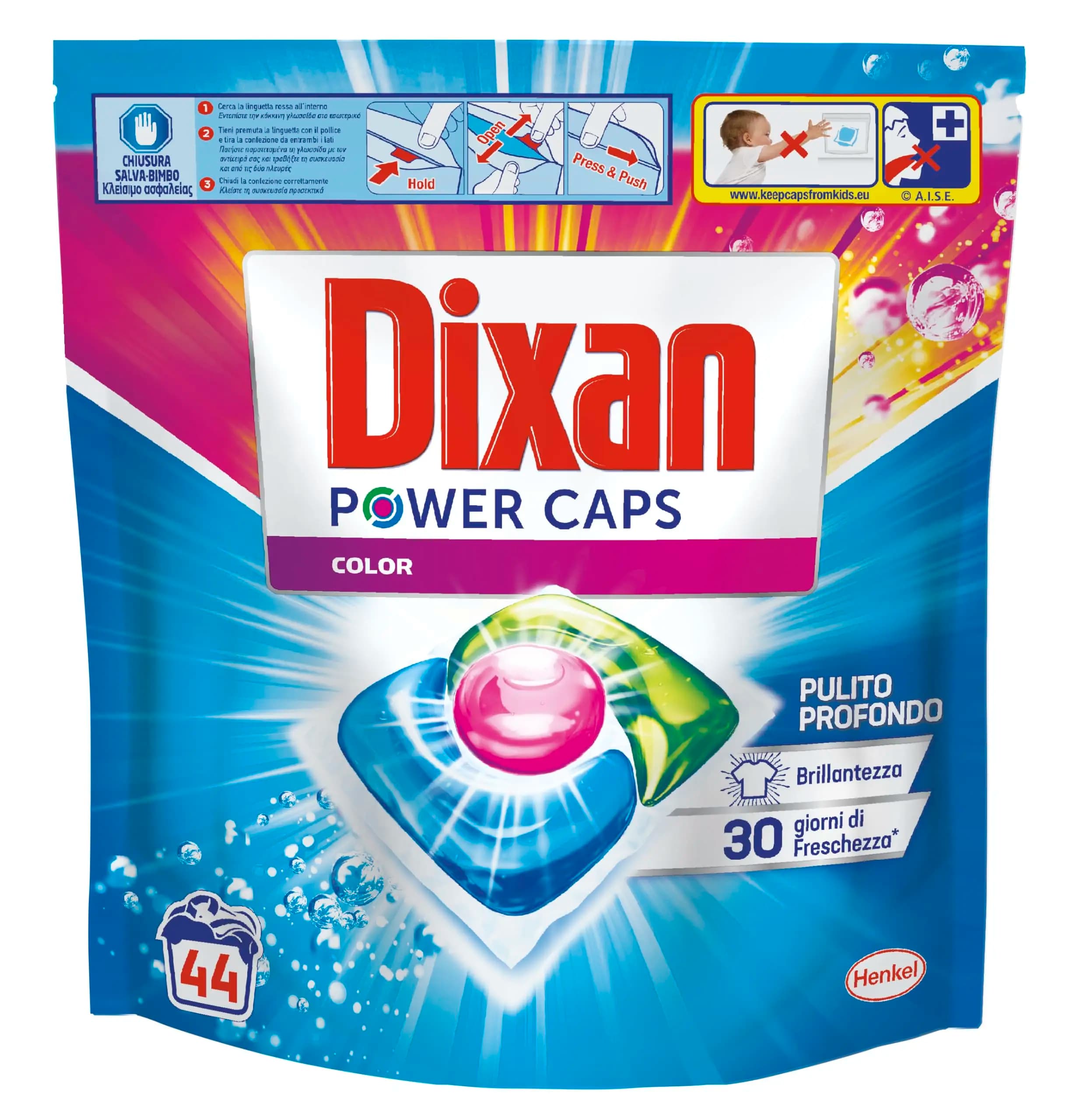 Dixan Power Caps Color, capsules de détergent pour machine à laver, 44 pièces