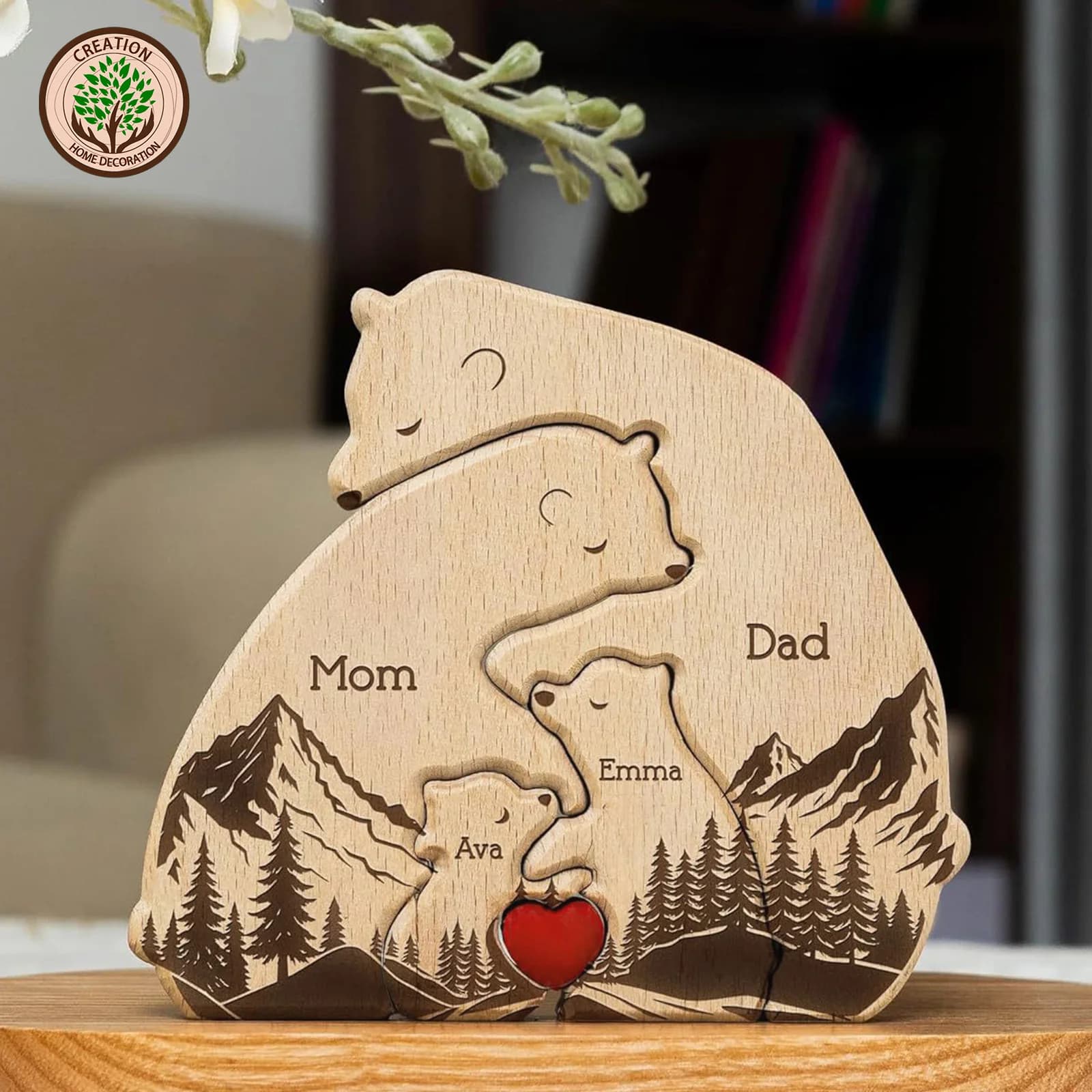Puzzle familial d'ours en bois d'art personnalisé, cadeau de naissance de bébé, cadeau chauffe-cœur de vacances de Noël de Thanksgiving, cadeau