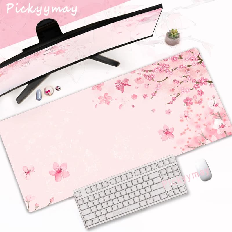 Tapis de souris fleurs de cerisier roses, grand tapis de souris pour Table d'ordinateur de maison, Art Sakura, clavier, tapis de bureau, accessoires